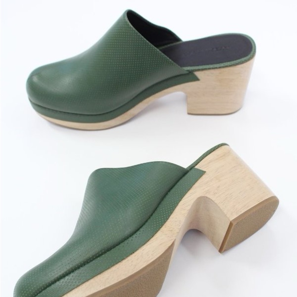 Rachel Comey Perforated Green Leather Clogs